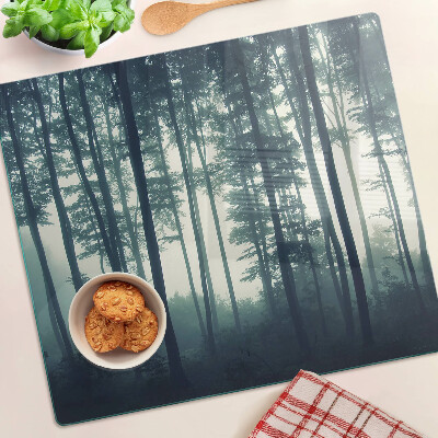 Glass chopping board Forest in the fog