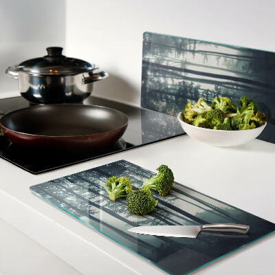 Glass chopping board Forest in the fog