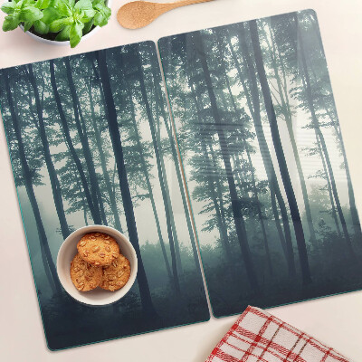 Glass chopping board Forest in the fog