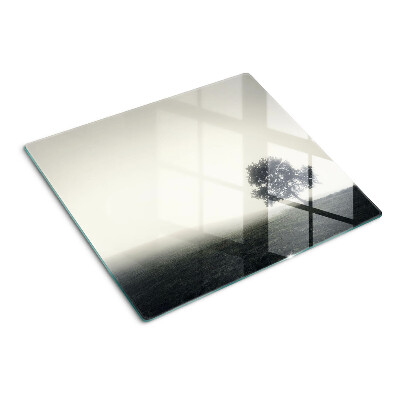 Glass chopping board A tree in a misty landscape
