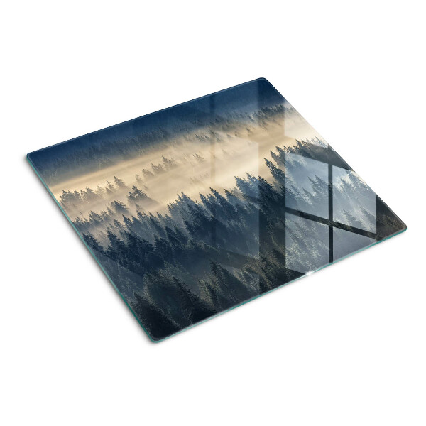 Glass chopping board Misty forest scenery