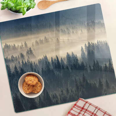 Glass chopping board Misty forest scenery
