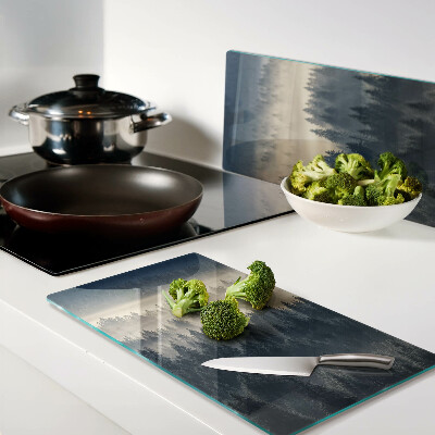 Glass chopping board Misty forest scenery