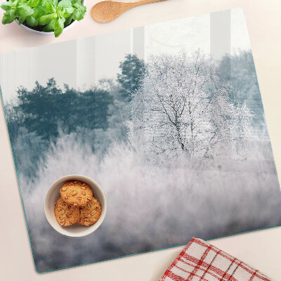 Glass chopping board Winter landscape with trees