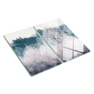 Glass chopping board Winter landscape with trees