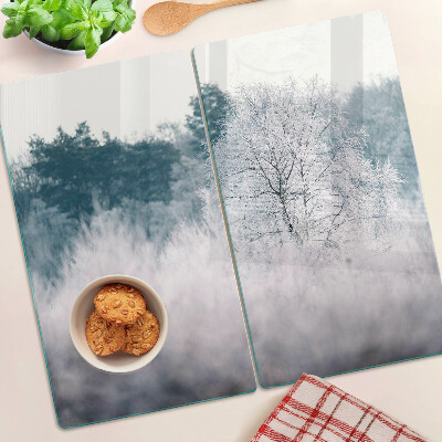 Glass chopping board Winter landscape with trees