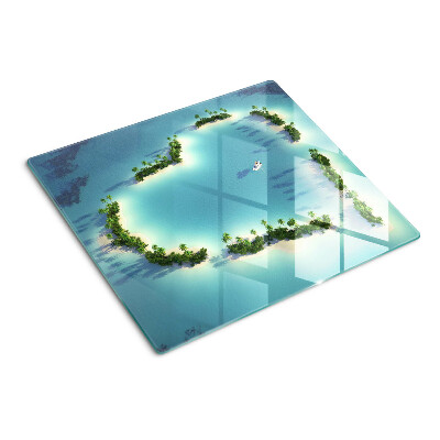 Glass chopping board Paradise island with palm trees
