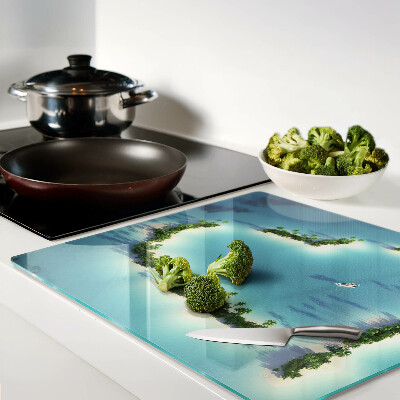Glass chopping board Paradise island with palm trees