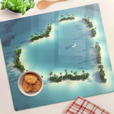 Glass chopping board Paradise island with palm trees