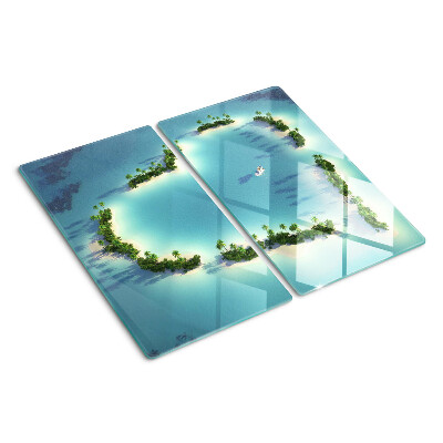 Glass chopping board Paradise island with palm trees