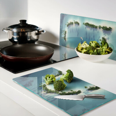 Glass chopping board Paradise island with palm trees