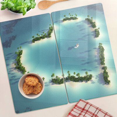 Glass chopping board Paradise island with palm trees
