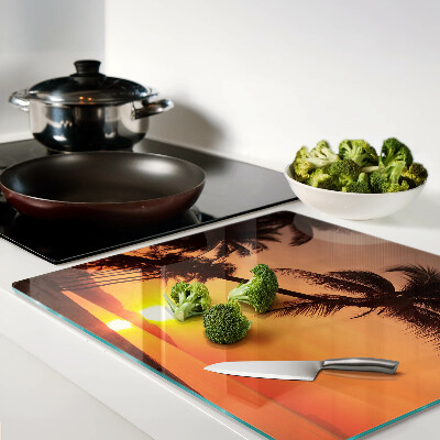Glass chopping board Sunset on the beach