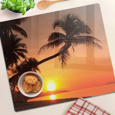 Glass chopping board Sunset on the beach