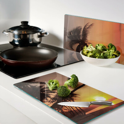 Glass chopping board Sunset on the beach