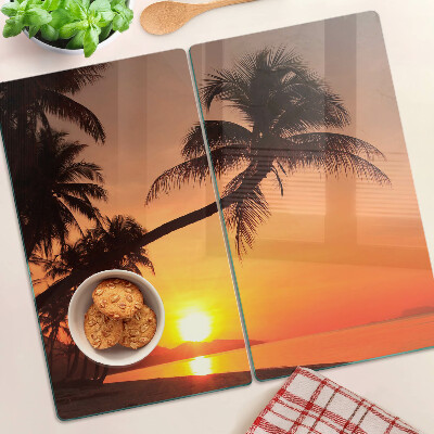 Glass chopping board Sunset on the beach