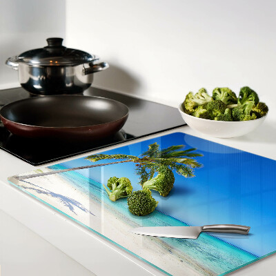 Glass kitchen board Beach with palm tree