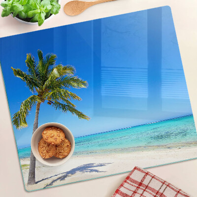Glass kitchen board Beach with palm tree