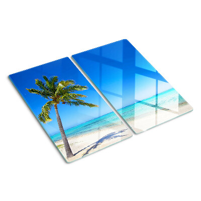 Glass kitchen board Beach with palm tree