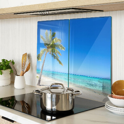 Glass kitchen board Beach with palm tree