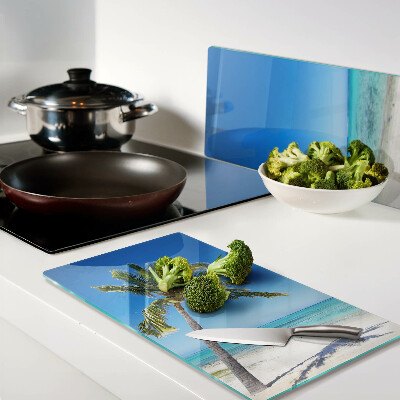Glass kitchen board Beach with palm tree