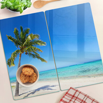 Glass kitchen board Beach with palm tree
