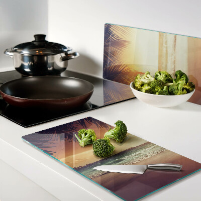 Glass kitchen board Sunset over the beach