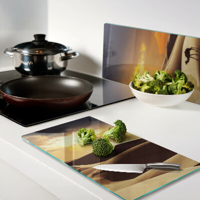 Glass chopping board Desert landscape at sunset