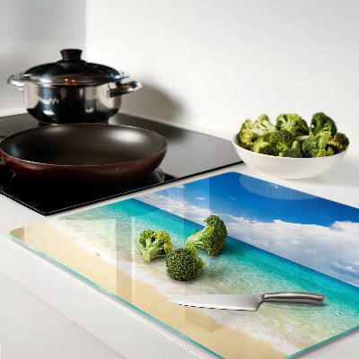 Glass chopping board Beach with turquoise water and clouds