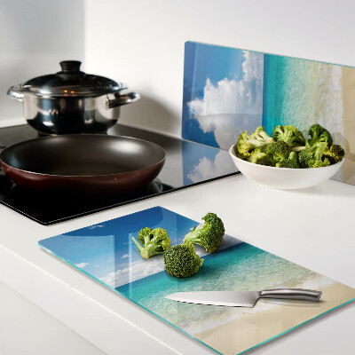 Glass chopping board Beach with turquoise water and clouds