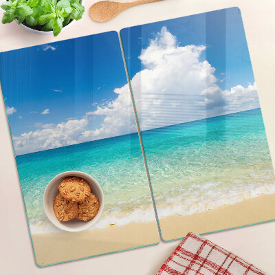 Glass chopping board Beach with turquoise water and clouds