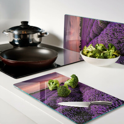 Glass chopping board Lavender field at sunset