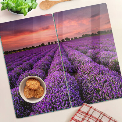 Glass chopping board Lavender field at sunset