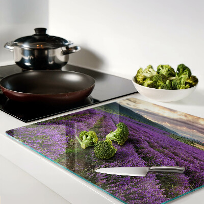 Glass chopping board Lavender field at sunset
