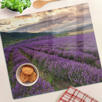 Glass chopping board Lavender field at sunset