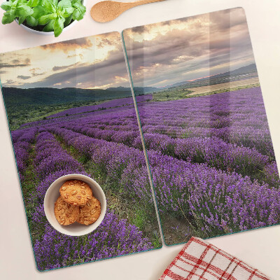 Glass chopping board Lavender field at sunset