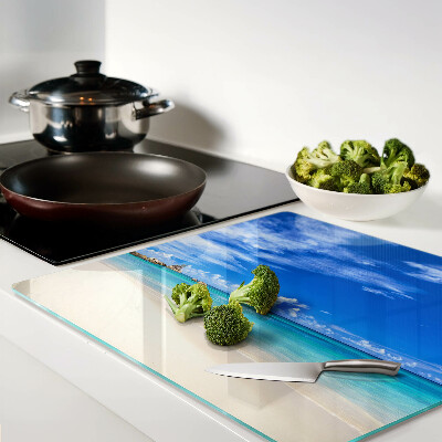 Glass chopping board Tropical beach with blue sky