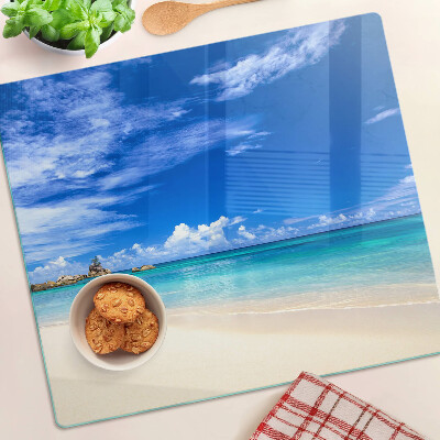 Glass chopping board Tropical beach with blue sky