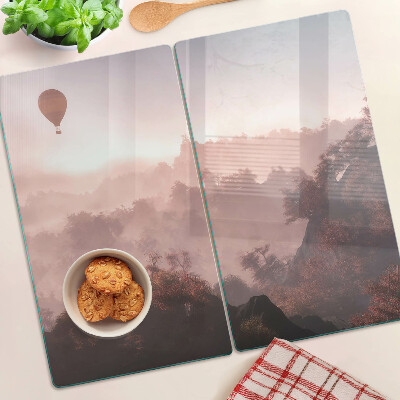Glass chopping board Hot air balloon over the landscape
