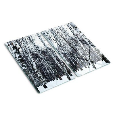 Glass kitchen board Winter forest with birches