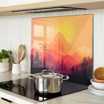 Glass kitchen board Mountain landscape at sunset