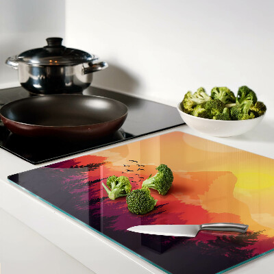 Glass kitchen board Mountain landscape at sunset