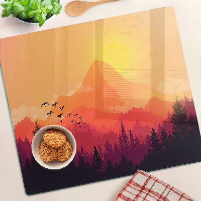 Glass kitchen board Mountain landscape at sunset
