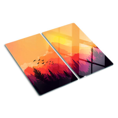 Glass kitchen board Mountain landscape at sunset