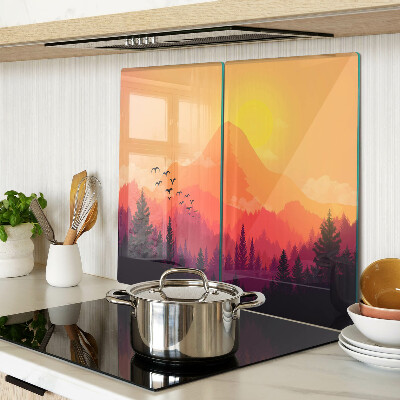 Glass kitchen board Mountain landscape at sunset