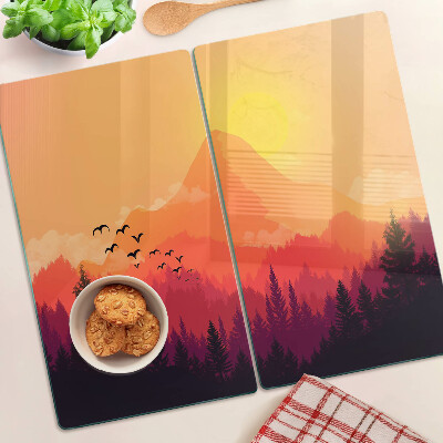 Glass kitchen board Mountain landscape at sunset