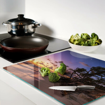 Glass chopping board Sunset over the beach