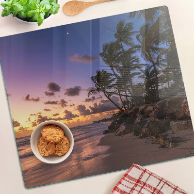 Glass chopping board Sunset over the beach