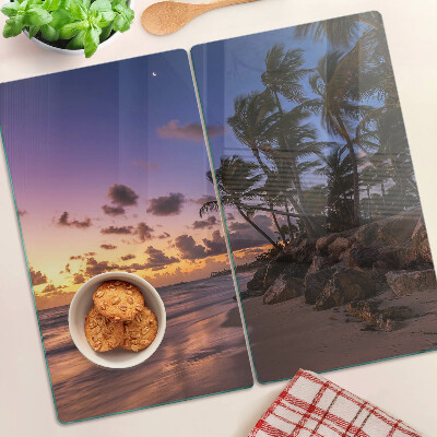 Glass chopping board Sunset over the beach