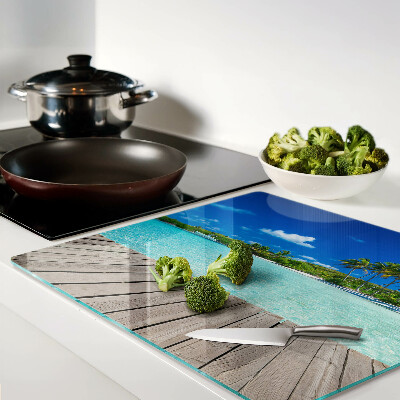 Glass kitchen board Tropical beach with palm trees